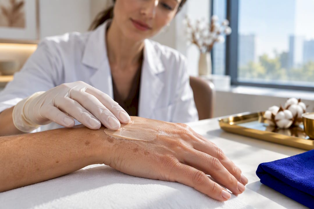 Tinted sunscreen applied over visible dark spots