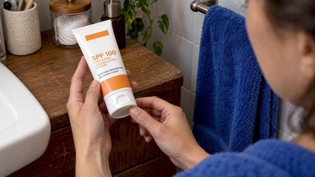Protection sunscreen lotion being checked for expiry